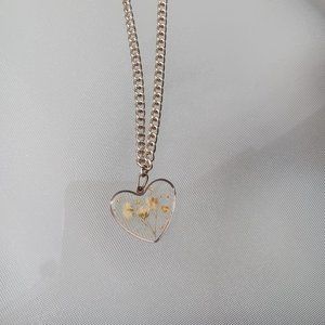 glass framed flowers heart chain necklace, length 17-20 in-adjustable